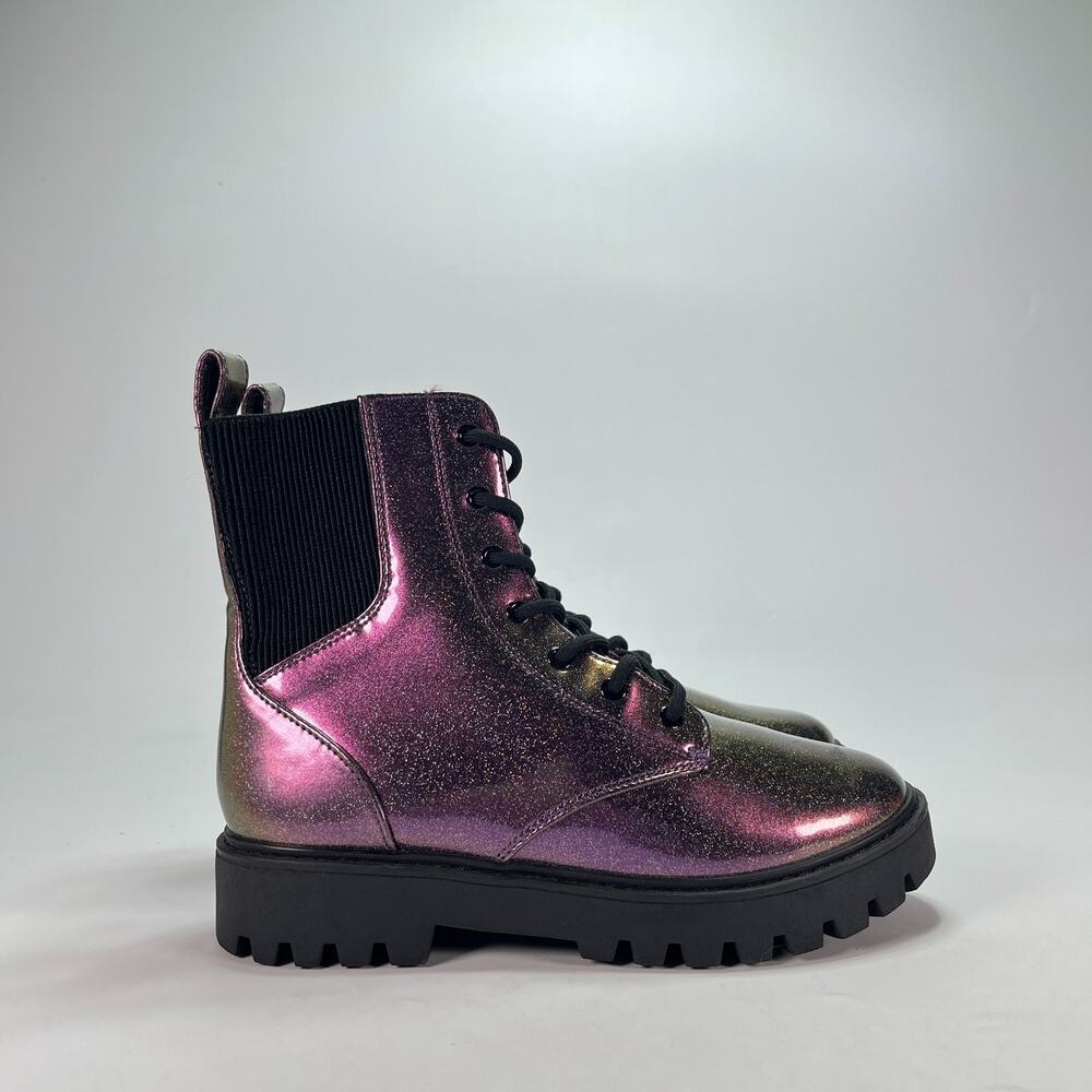 Art Class Rochelle Metallic Iridescent Glitter Lace Up Combat Boots Youth Size 5